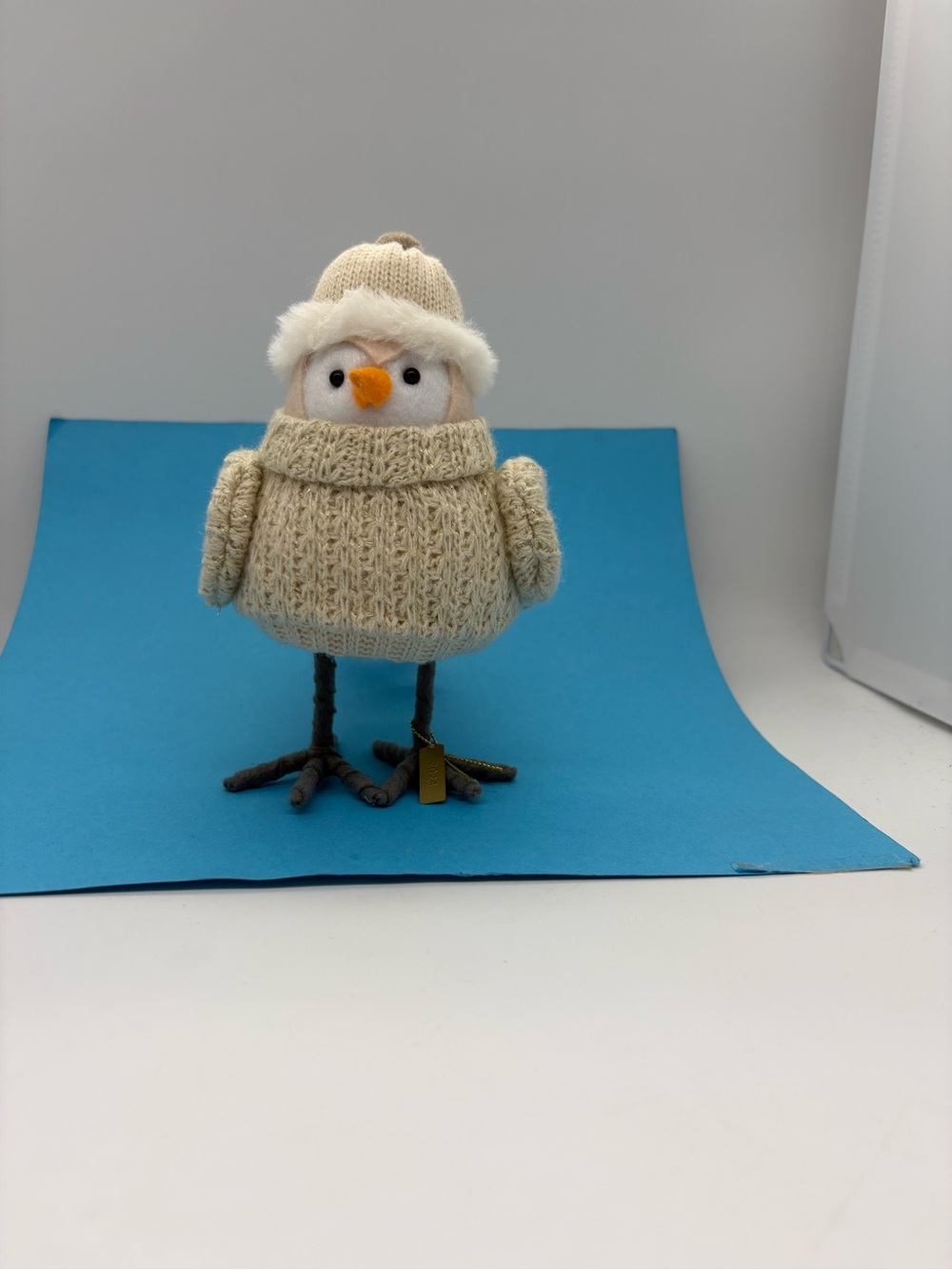 Cream Knit Bird Toy with Faux Fur Trim - Unknown Brand